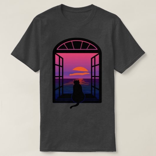 Cat Watching Sunset T-Shirt (Design vorne)