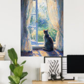 Cat Watching von Sunlit Window - Impressionist Poster (Heimbüro)