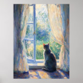 Cat Watching von Sunlit Window - Impressionist Poster (Vorne)