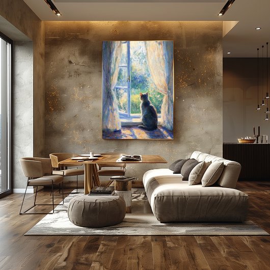 Cat Watching von Sunlit Window - Impressionist Poster