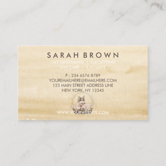 Cat Watercolor Boho Chic Rustikal Visitenkarte (Rückseite)