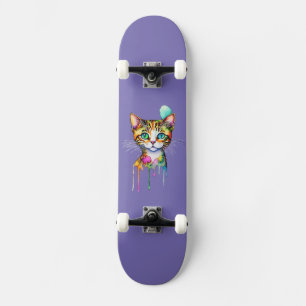 Cat Watercolor farbig Skateboard