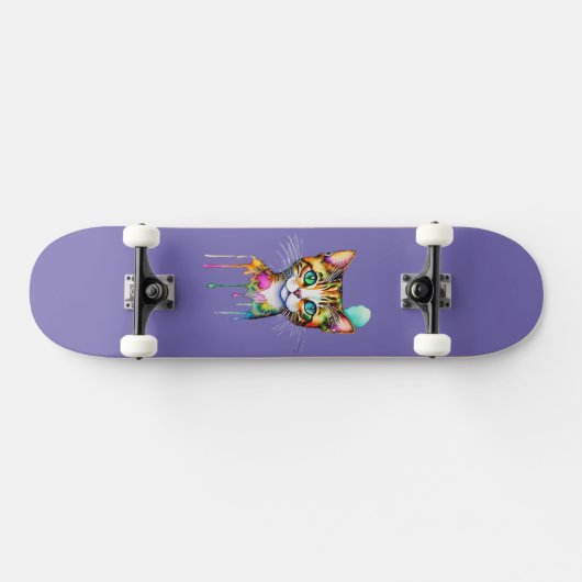 Cat Watercolor farbig Skateboard (Horizontal)
