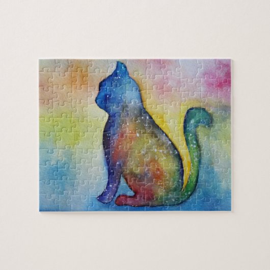 Cat Watercolor Foto Puzzle mit Geschenkboxen (Horizontal)