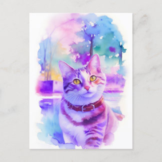 Cat Watercolor-Portrait 1 Feiertagspostkarte