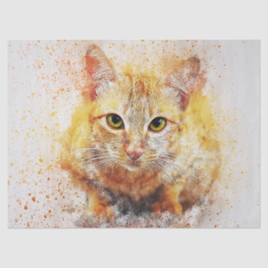 Cat Watercolor Portrait Decoupage Seidenpapier (Vorderseite)