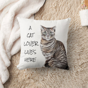 Cat Watercolor-Sprichwort Kissen