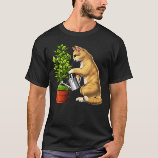 Cat Watering-Pflanze T-Shirt (Vorderseite)