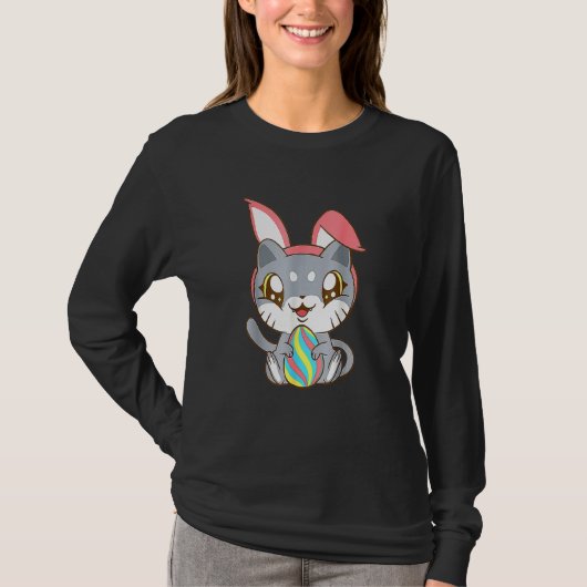 Cat Wear Bunny Ear Bunny Kitty Cat Happy Easte T-Shirt (Vorderseite)