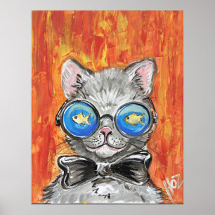 Cat Wear Fish Glass Fun Poster