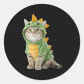 Cat Wearing Dino Dinosaur Kostüm Funny Halloween Runder Aufkleber (Vorderseite)