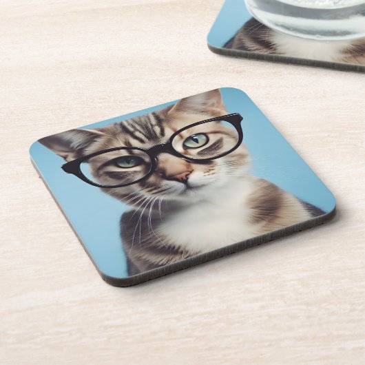Cat Wearing Glasses Getränkeuntersetzer (Linke Seite)