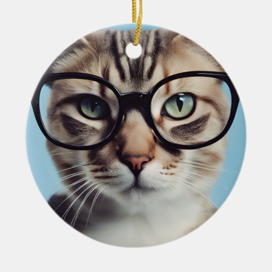 Cat Wearing Glasses Keramik Ornament (Vorne)