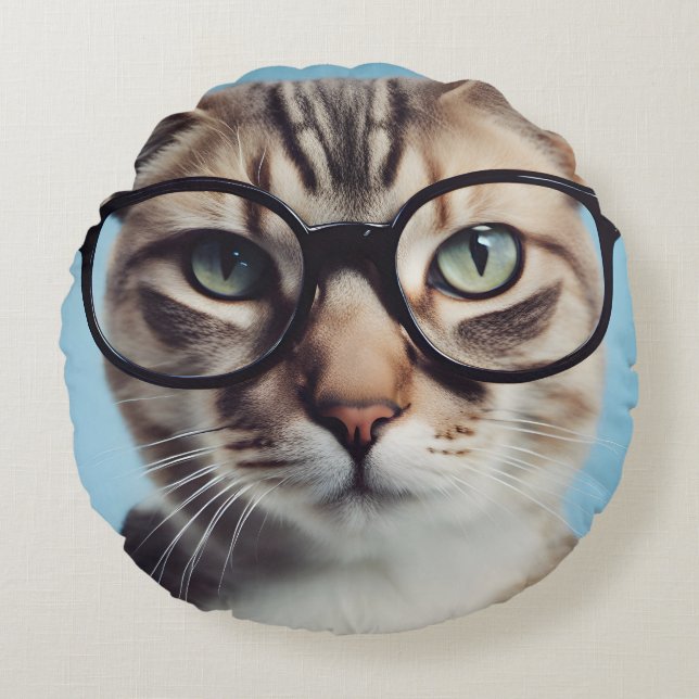 Cat Wearing Glasses Rundes Kissen (Vorderseite)