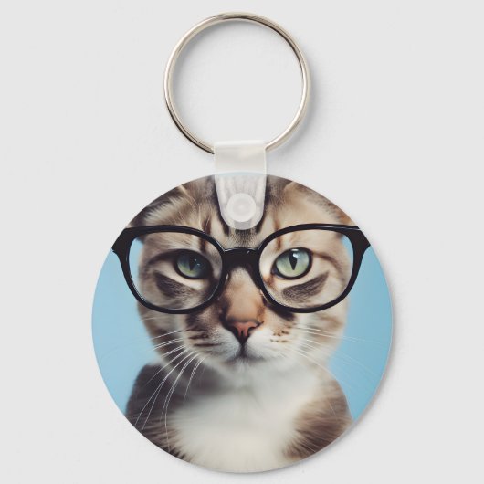 Cat Wearing Glasses Schlüsselanhänger (Vorderseite)