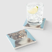 Cat Wearing Glasses Steinuntersetzer (Seitenansicht)