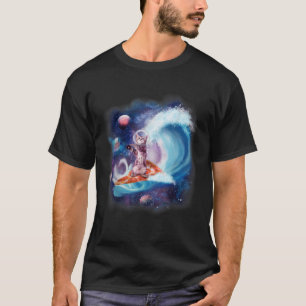 Cat Wearing Helm Surfen auf Pizza Surfboard Funn T-Shirt