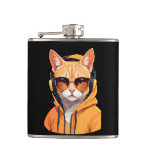 Cat Wearing Hoodie Funny Coole Tierart Art Flachmann