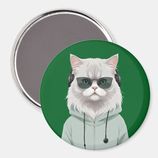 Cat Wearing Hoodie Funny Coole Tierart Art Magnet (Vorderseite/Rückseite)