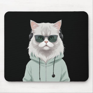 Cat Wearing Hoodie Funny Coole Tierart Art Mousepad