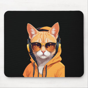 Cat Wearing Hoodie Funny Coole Tierart Art Mousepad