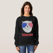 Cat Wearing Merica Sonnenbrille 4. Juli American Sweatshirt (Vorne ganz)