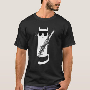 Cat Wearing Sonnenbrille Playing Flute T-Shirt