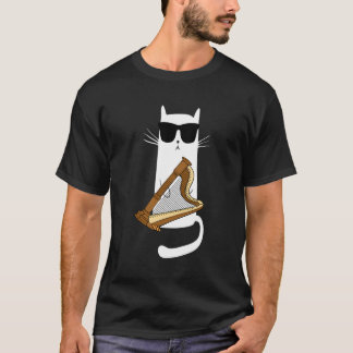 Cat Wearing-Sonnenbrille Playing Harp T-Shirt