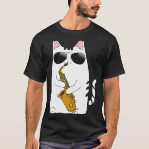 Cat Wearing Sonnenbrille Playing Saxophone Saxopho T-Shirt