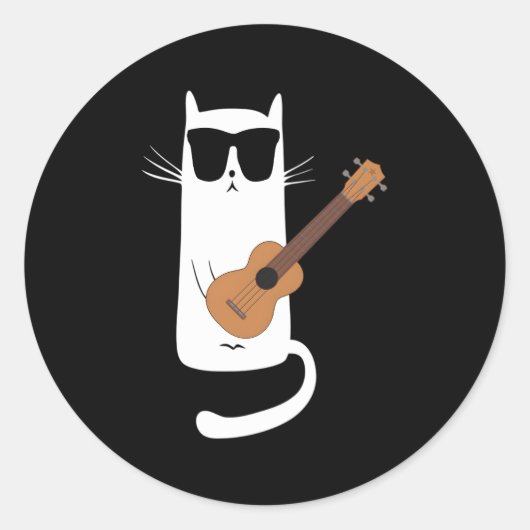 Cat Wearing Sonnenbrille Playing Ukulele Runder Aufkleber (Vorderseite)