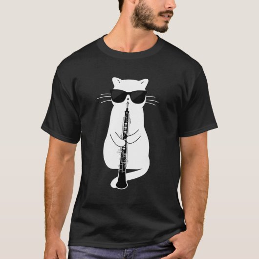 Cat Wearing Sonnenbrille spielen Oboe T-Shirt (Vorderseite)