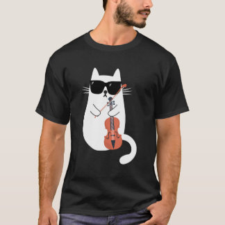 Cat Wearing Sonnenbrille Violine Viola Musici spie T-Shirt