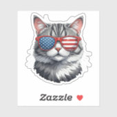 Cat Wearing Sonnenbrillen American Flag 4. Juli C Aufkleber (Blatt)