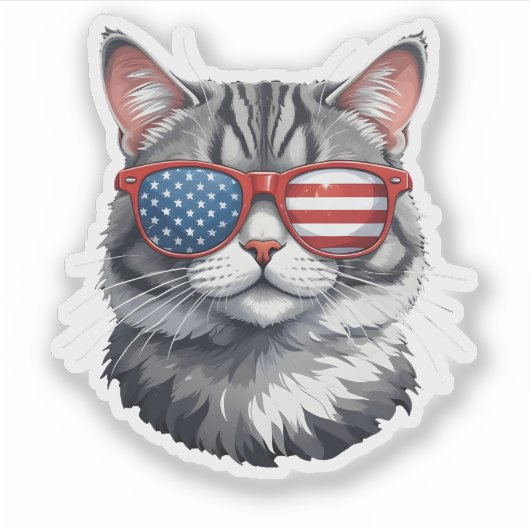 Cat Wearing Sonnenbrillen American Flag 4. Juli C Aufkleber (Vorderseite)