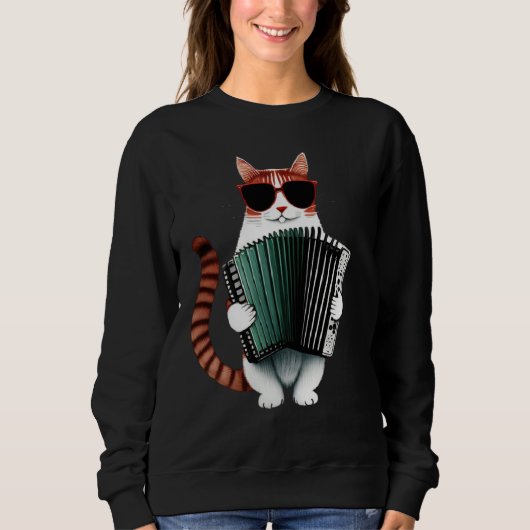 Cat Wearing Sunglasses Playing Accordion Sweatshirt (Vorderseite)