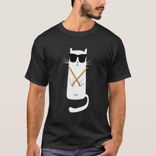Cat Wearing Sunglasses Playing Drums Drummers T-Shirt (Vorderseite)