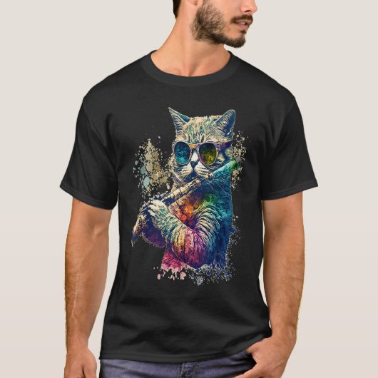 Cat Wearing Sunglasses Playing Flute Colorful Tank (Vorderseite)