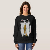 Cat Wearing Sunglasses Playing Trumpet Kitty Sweatshirt (Vorne ganz)