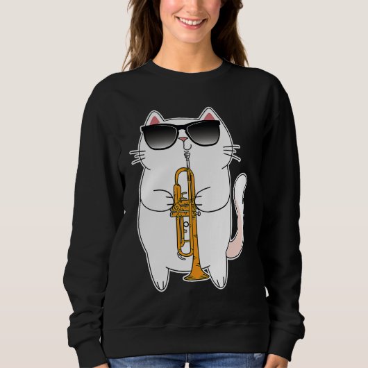 Cat Wearing Sunglasses Playing Trumpet Kitty Sweatshirt (Vorderseite)
