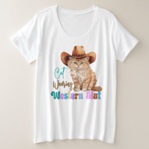 Cat Wearing Western Hat-85246 Große Größe T-Shirt