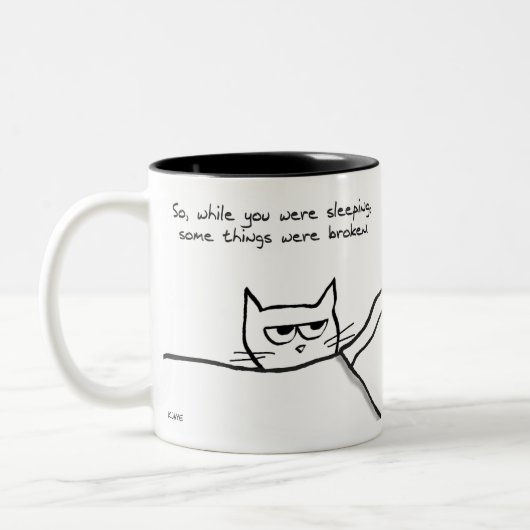 Cat Weck Up Call - Funny Cat GIft für Cat Lovers Zweifarbige Tasse (Links)