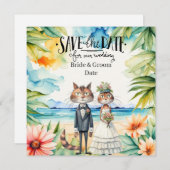 Cat Wedding Beach Hochzeit Einladung (Vorne/Hinten)