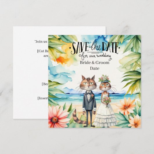 Cat Wedding Beach Hochzeit Einladung (Vorne/Hinten)