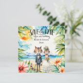 Cat Wedding Beach Hochzeit Einladung (Stehend Vorderseite)