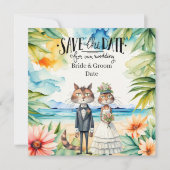 Cat Wedding Beach Hochzeit Einladung (Vorderseite)
