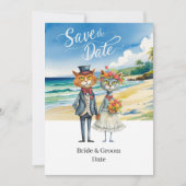 Cat Wedding Beach Hochzeit Einladung (Vorderseite)