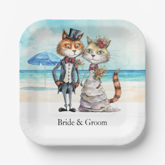 Cat Wedding Beach Hochzeit Pappteller (Vorderseite)