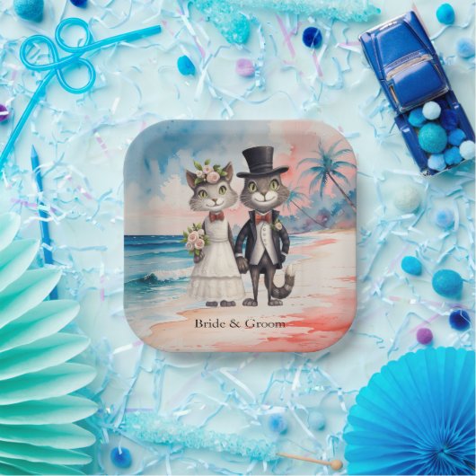 Cat Wedding Beach Hochzeit Pappteller (Party)