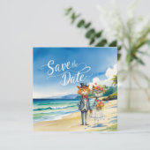 Cat Wedding Beach Hochzeit Save The Date (Stehend Vorderseite)