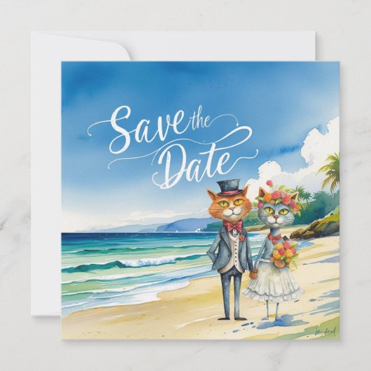 Cat Wedding Beach Hochzeit Save The Date (Vorderseite)